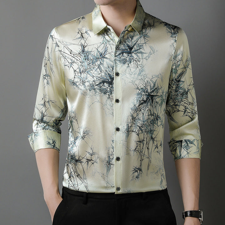 Herren Seidenhemd mit kunstvollem Bambusdruck Aliams