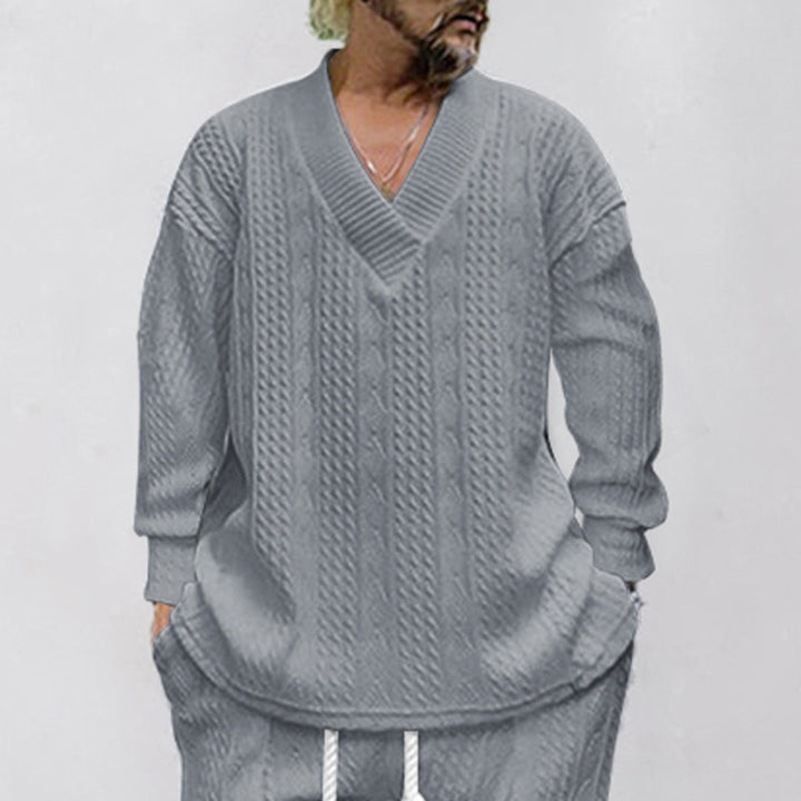 Herren Pullover mit V-Ausschnitt und strukturierter Strickart Aliams