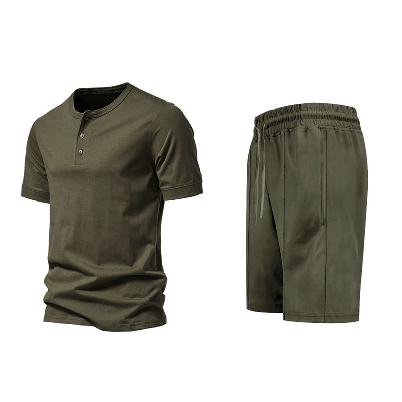 Herren sportliches Freizeitset mit knöpfbarem Oberteil und bequemen Shorts Aliams