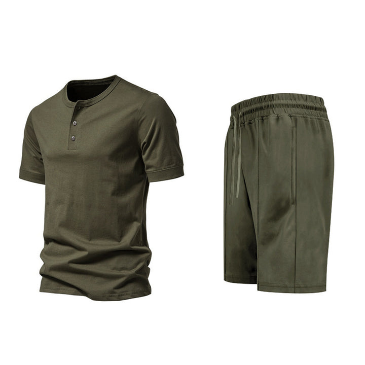 Herren sportliches Freizeitset mit knöpfbarem Oberteil und bequemen Shorts Aliams