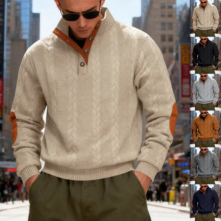 Herren gestrickter Pullover mit Kontrastdetails und modernem Knopfverschluss Aliams