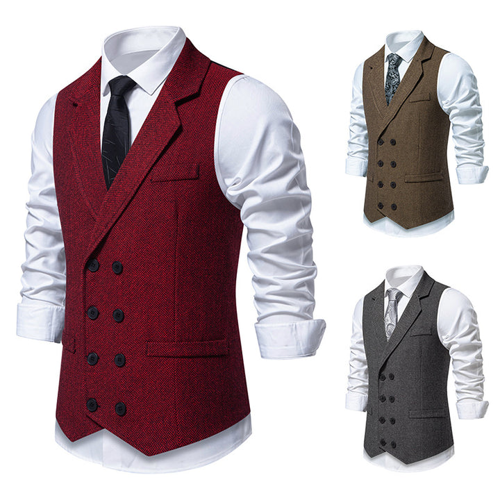Herren elegante Herringbone-Weste mit doppelter Knopfleiste Aliams