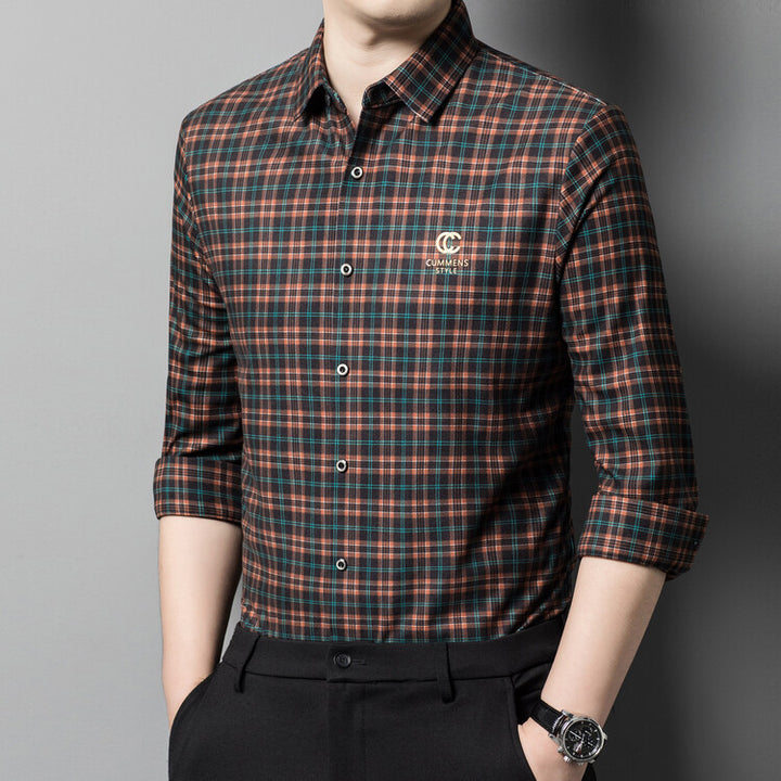 Herren elegantes kariertes Hemd mit Button-Down-Kragen Aliams