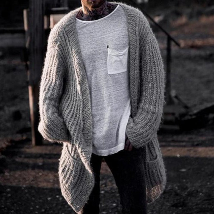 Herren Großer Strickcardigan mit tiefem Schnitt und strukturiertem Design Aliams