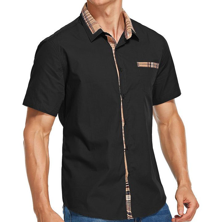 Herren Kurzarm-Hemd mit modernem Karomuster und gestreiftem Kragen Aliams