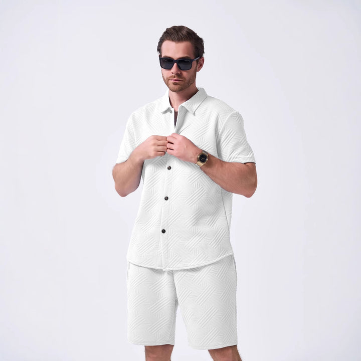 Herren Freizeit Kurzarmhemd und Shorts Set mit strukturiertem Muster Aliams
