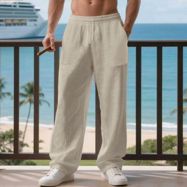 Herren entspannte Leinenhose mit seitlichen Eingrifftaschen Aliams