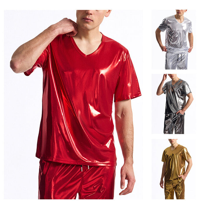 Herren Glänzendes V-Ausschnitt T-Shirt aus hochwertigen Materialien Aliams