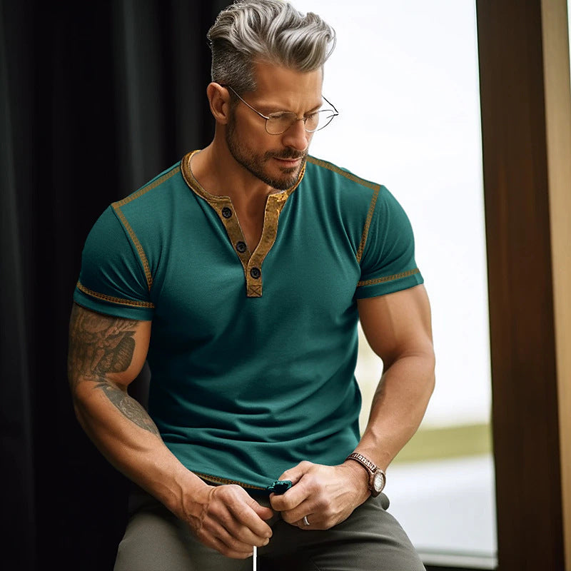 Herren Kurzarm T-Shirt mit Knopfleiste Aliams