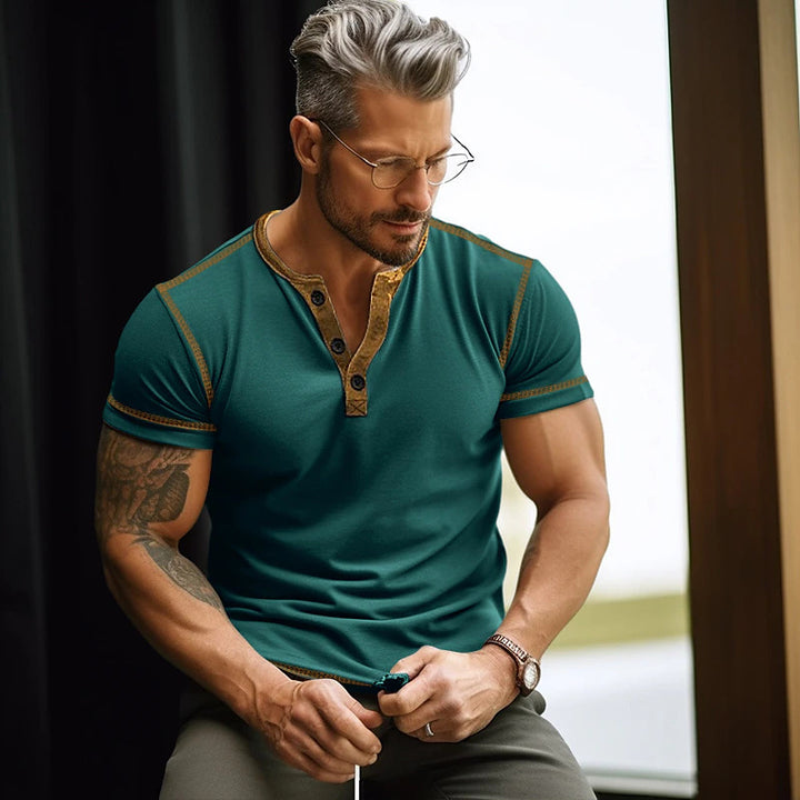 Herren Kurzarm T-Shirt mit Knopfleiste Aliams