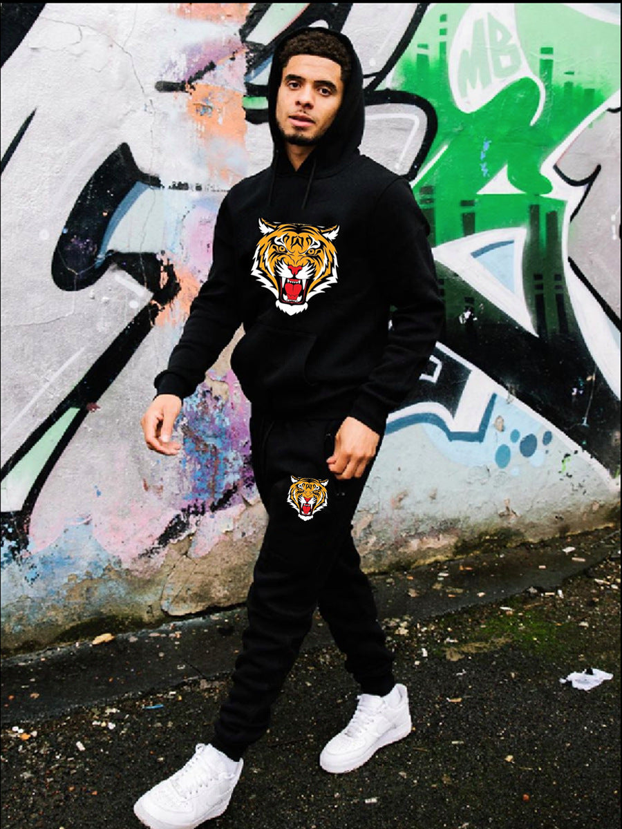 Herren Sportliches Hoodie und Jogginghose Set mit Tiger-Motiv Aliams