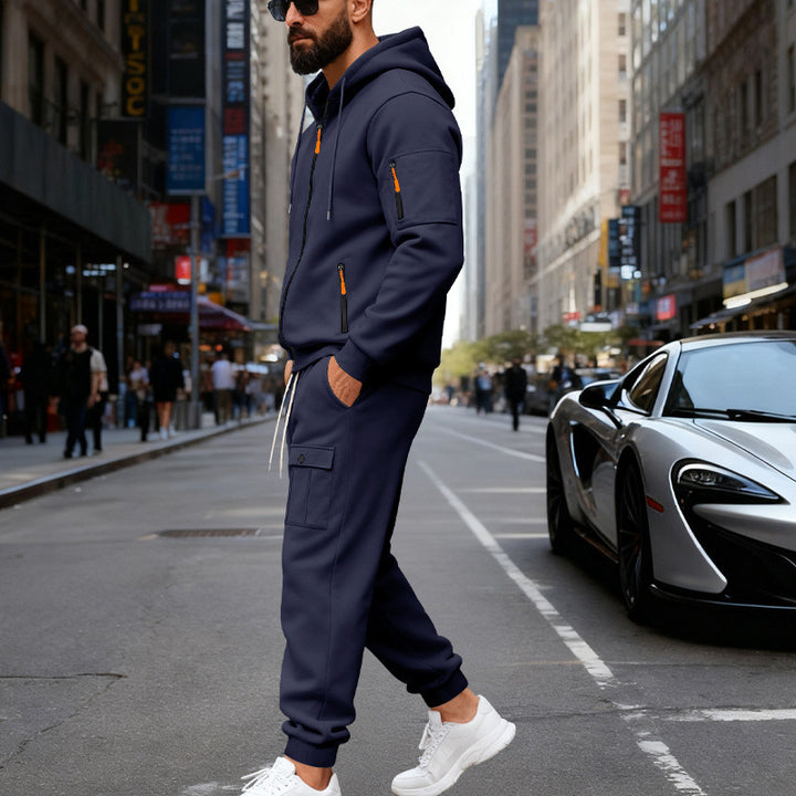 Herren stylisches Zweiteiliges Jogginganzug mit Kapuze und praktischen Taschen Aliams