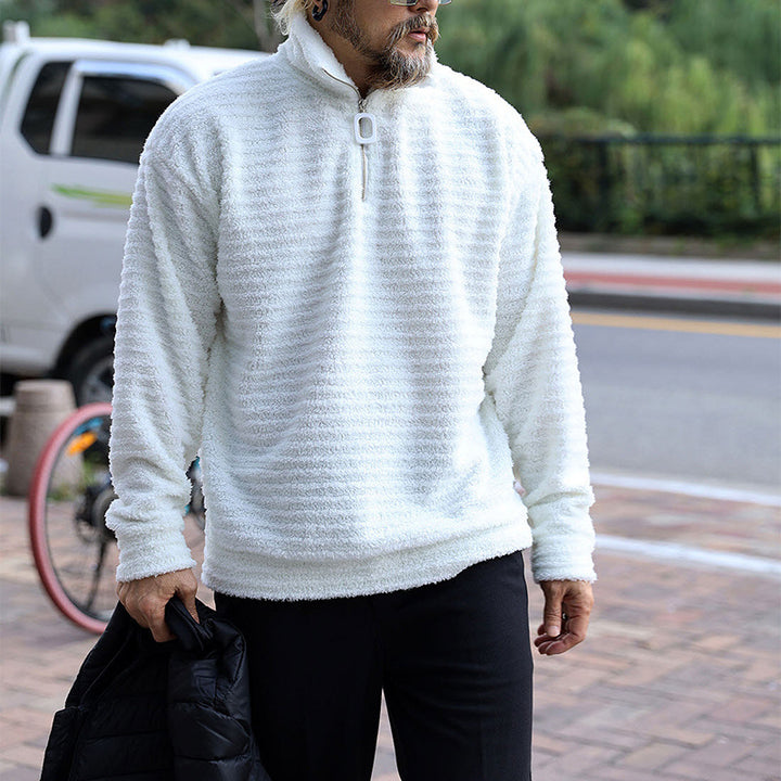 Herren weicher Fleece-Pullover mit hellem Reißverschluss und strukturiertem Design Aliams