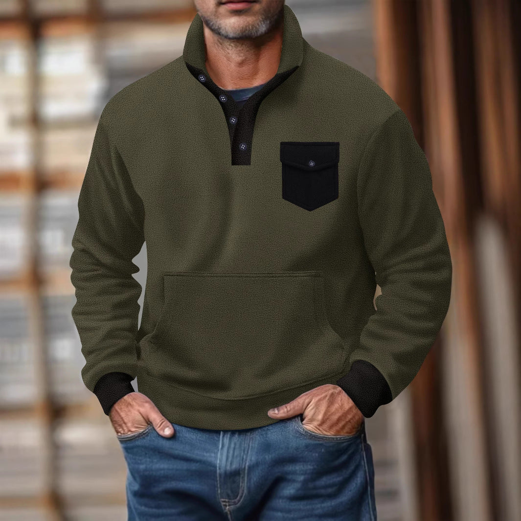 Herren Sweatshirt mit modischem Stehkragen und aufgesetzter Tasche Aliams