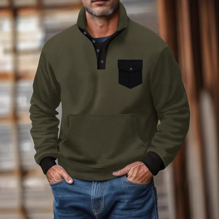 Herren Sweatshirt mit modischem Stehkragen und aufgesetzter Tasche Aliams