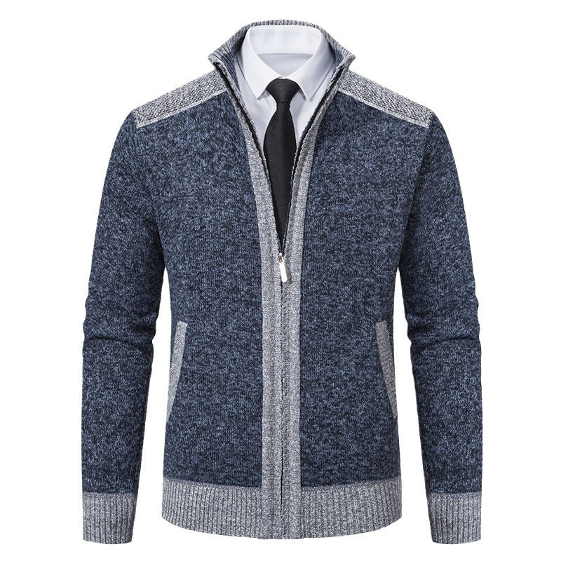Herren elegante Strickjacke mit modernem Reißverschluss und hohem Kragen Aliams