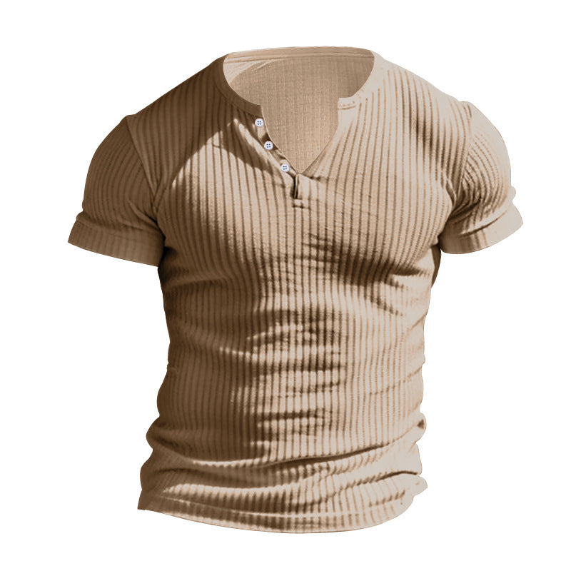 Herren Kurzarm-Henley T-Shirt aus strukturiertem Material mit modischen Knöpfen Aliams