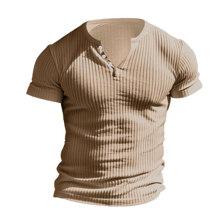 Herren Kurzarm-Henley T-Shirt aus strukturiertem Material mit modischen Knöpfen Aliams