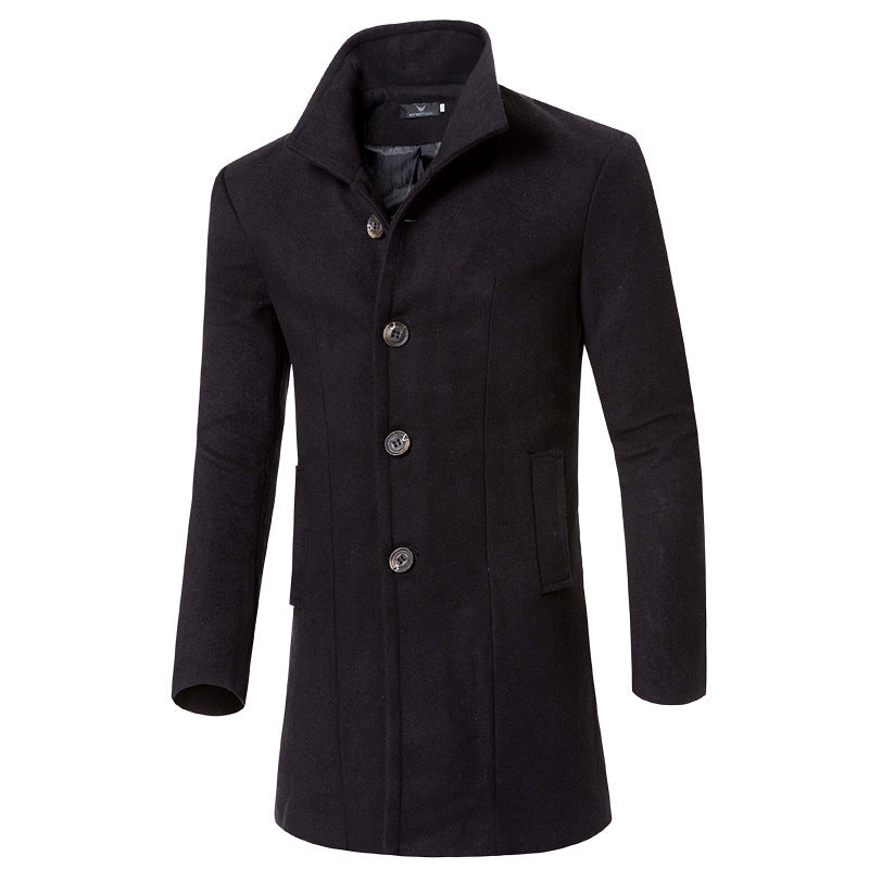 Herren eleganter Woolcoat mit modernem Stehkragen und praktischen Taschen Aliams
