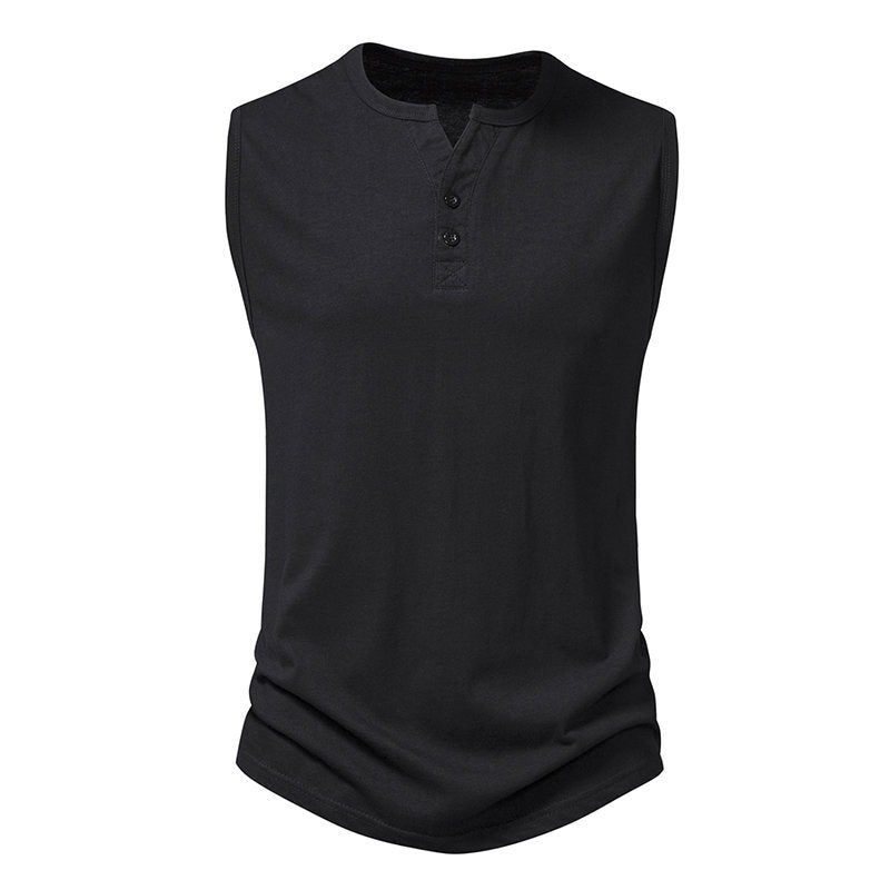 Herren ärmelloses Henley-Shirt mit modernem Knopfdesign Aliams