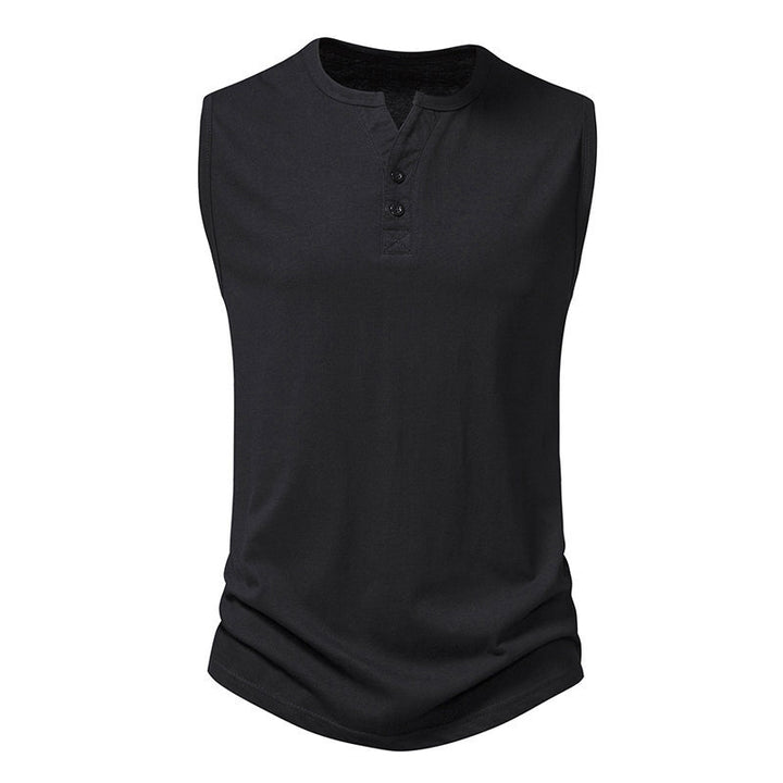Herren ärmelloses Henley-Shirt mit modernem Knopfdesign Aliams