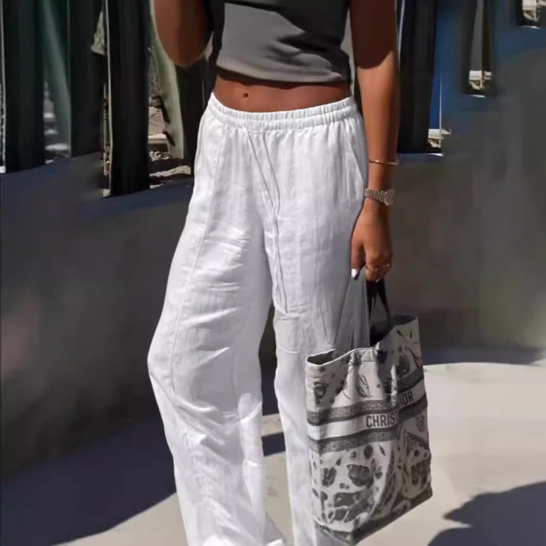 Damen Elegante und luftige Lounge-Hose mit elastischem Bund und seitlichen Taschen Aliams