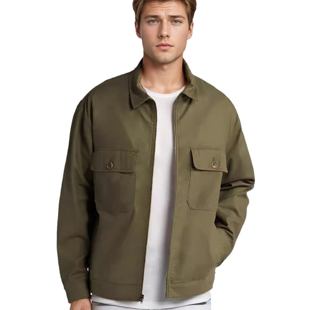 Herren Utility-Jacke mit aufgesetzten Taschen und durchgehendem Reißverschluss Aliams