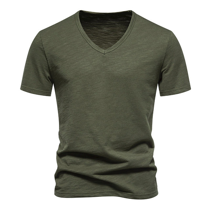 Herren V-Ausschnitt T-Shirt aus atmungsaktiver Baumwolle mit komfortablem Sitz Aliams