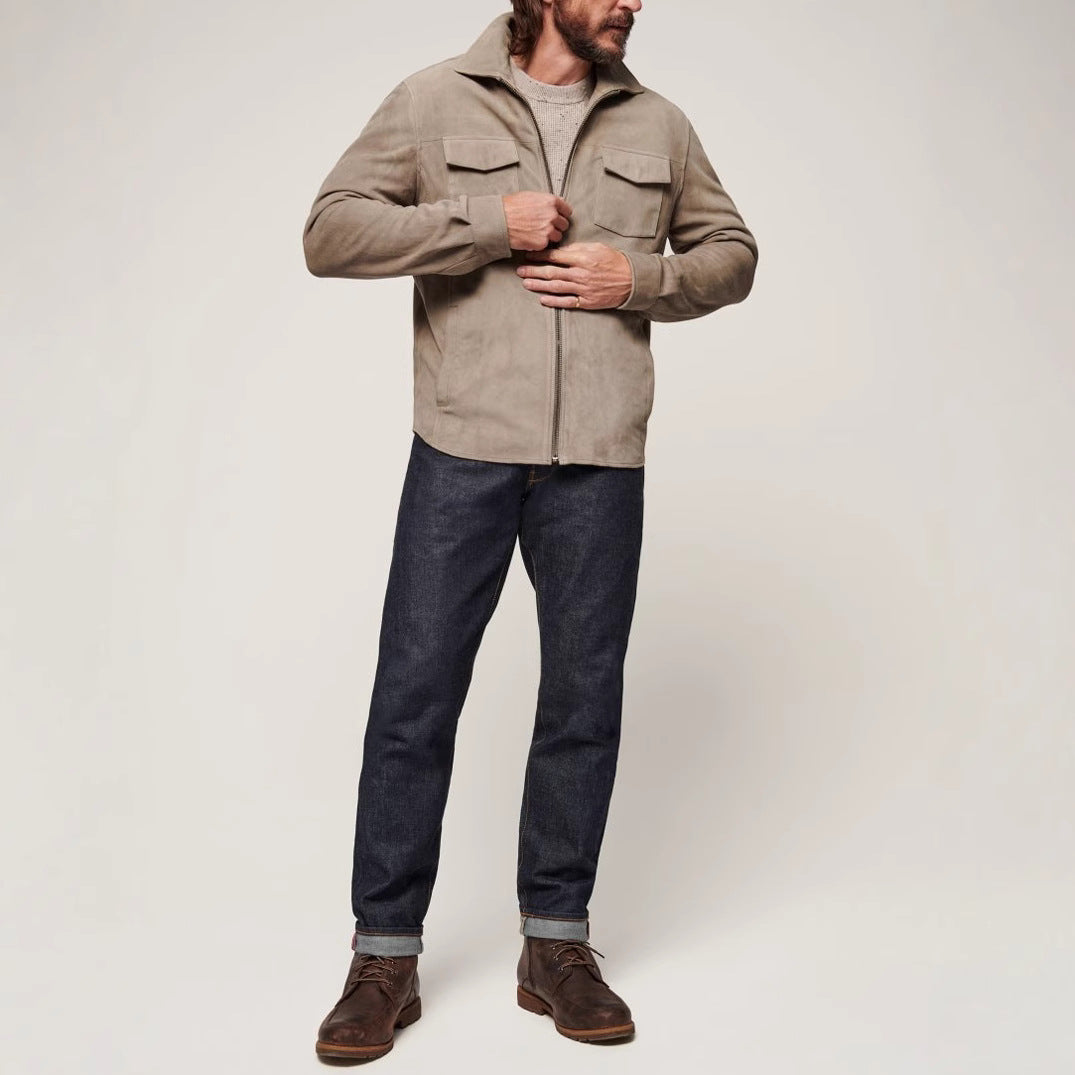 Herren Wildlederjacke mit praktischen Pattentaschen und elegantem Schnitt Aliams