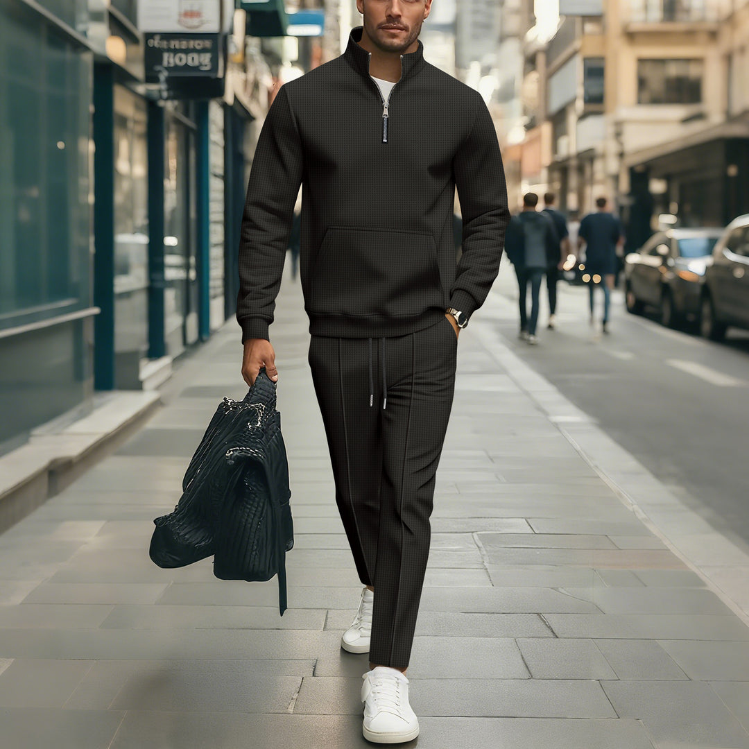 Herren Freizeit Sweater-Set mit modernem Reißverschluss und elastischem Bund Aliams