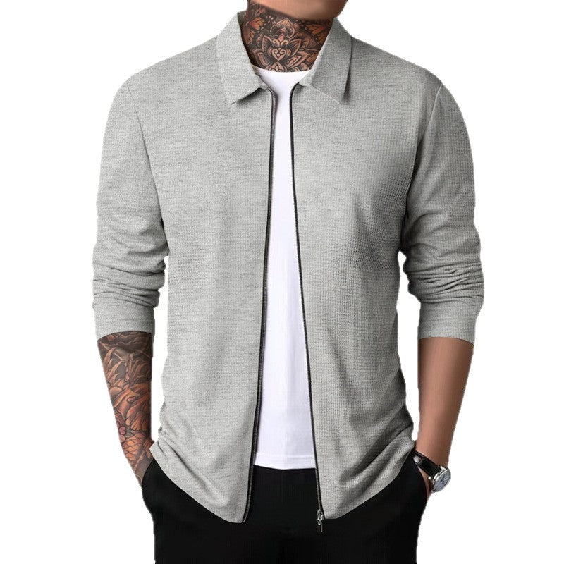 Herren elegantes Langarmshirt mit durchgehendem Reißverschluss und strukturiertem Gewebe Aliams