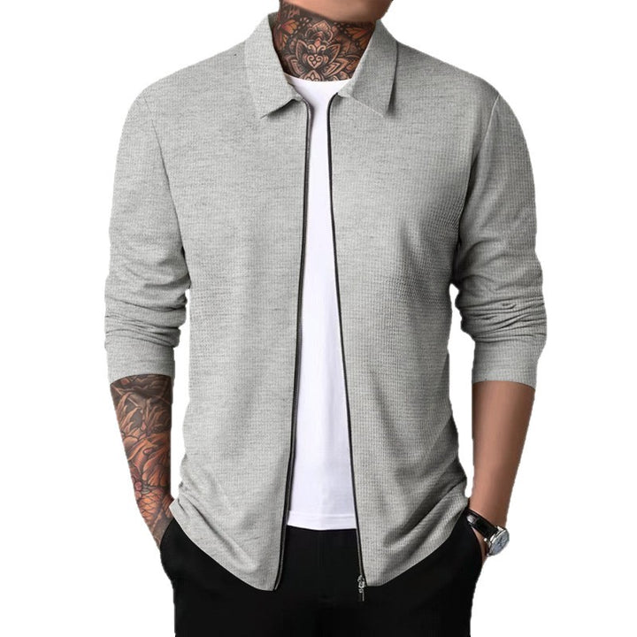 Herren elegantes Langarmshirt mit durchgehendem Reißverschluss und strukturiertem Gewebe Aliams