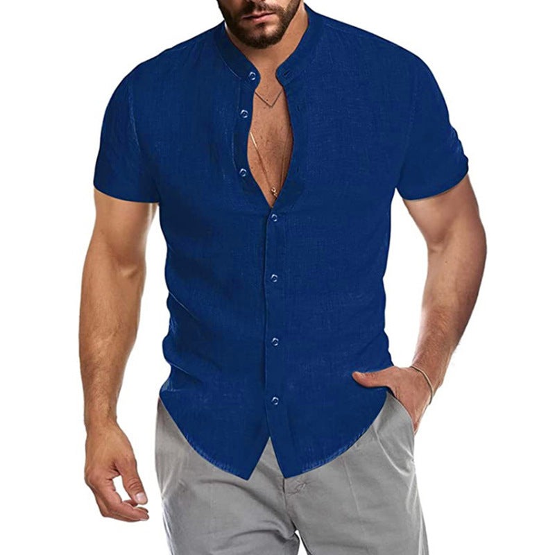 Herren Kurzarm Hemd mit elegantem Stehkragen und Knopfdetails Aliams