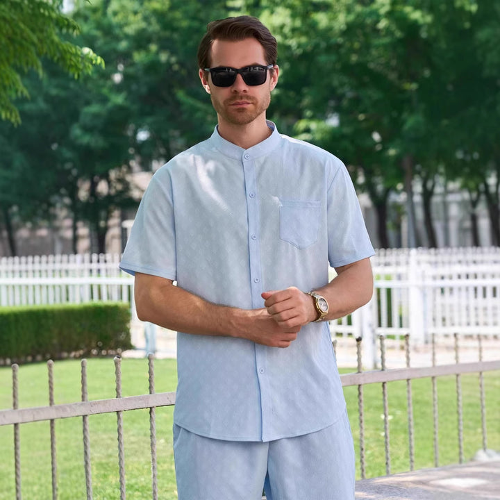 Herren Kurzarmhemd mit eleganten Strukturen und modernem Stehkragen Aliams