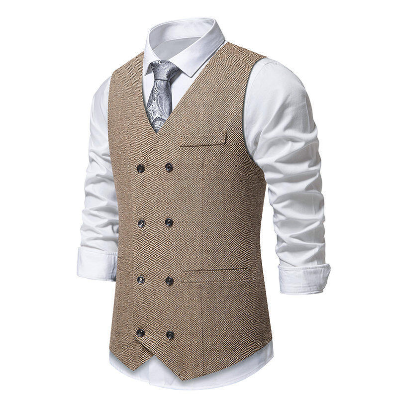 Herren elegante Doppelreiher-Weste mit dekorativem Muster Aliams