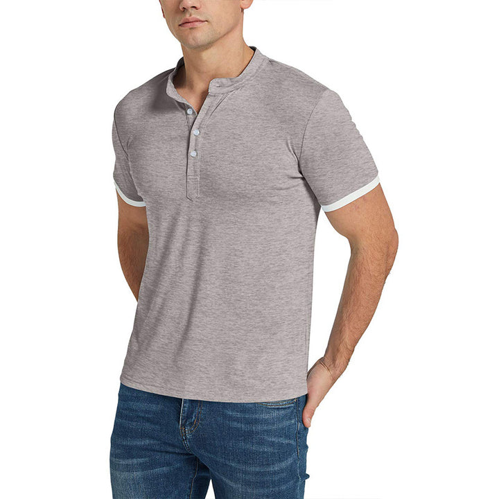 Herren Kurzarm-Henley-Shirt mit modischem Stehkragen und kontrastierenden Akzenten Aliams