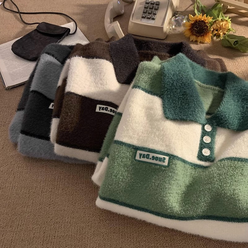 Damen kuscheliger Strickpullover mit klassischem Polokragen Aliams