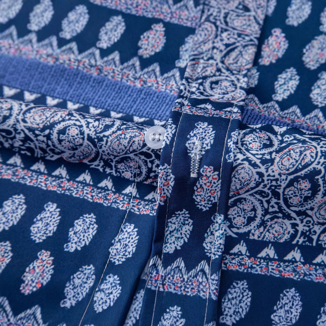 Herren Kurzarmhemd mit ethnischem Muster und modernem Stehkragen Aliams