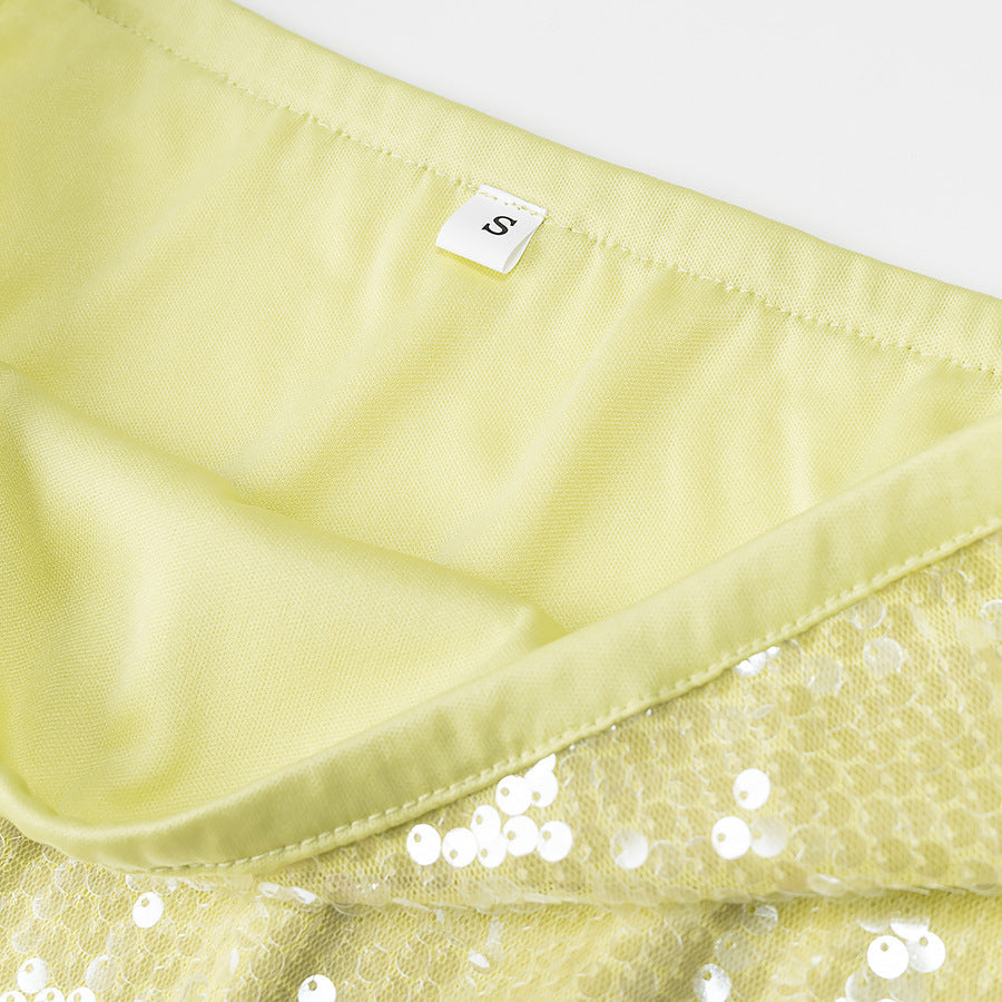 Damen Glitzernder Minirock mit Schimmernden Pailletten und Elastischem Bund Aliams