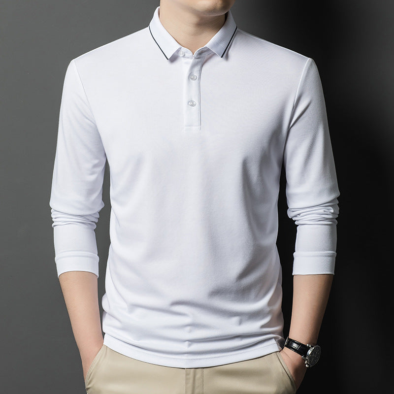 Herren elegantes Langarm-Polohemd mit feiner Piqué-Struktur Aliams