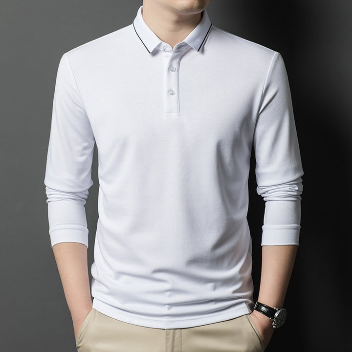 Herren elegantes Langarm-Polohemd mit feiner Piqué-Struktur Aliams