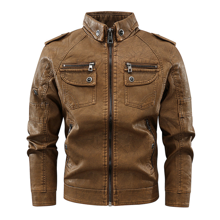 Herren elegante Lederjacke mit praktischen Taschen und Reißverschlussdetails Aliams