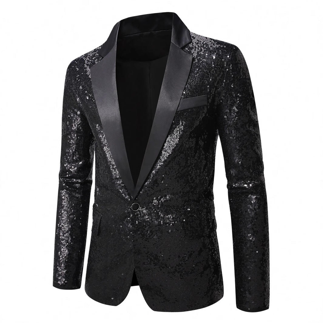 Herren festlicher Paillettenblazer mit elegantem Satinrevers Aliams