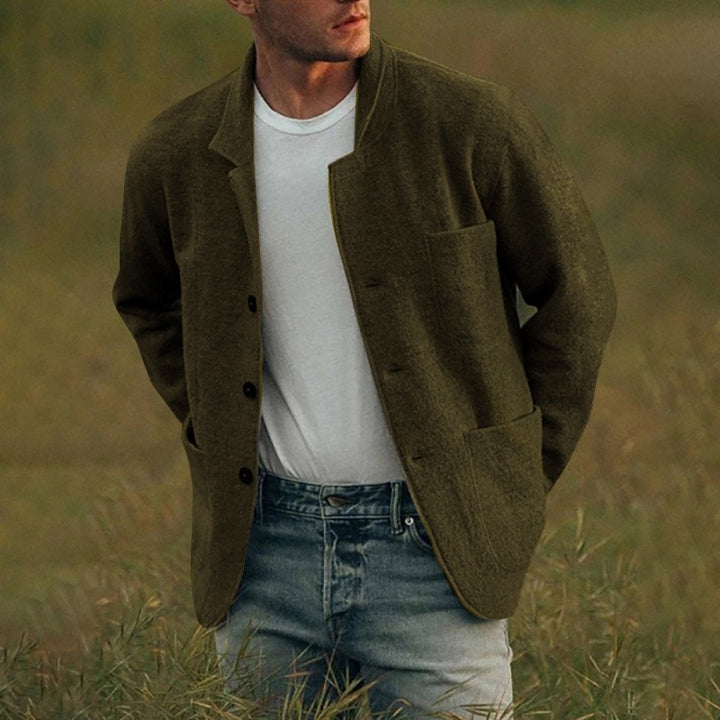 Herren komfortable und stilvolle Strickjacke mit aufgesetzten Taschen Aliams