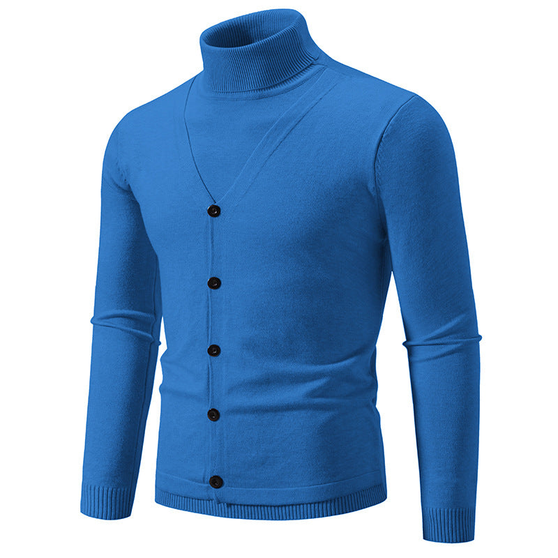 Herren eleganter Rollkragenpullover mit knöpfbaren Frontdetails und feiner Strickstruktur Aliams