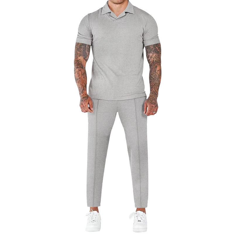 Herren elegantes Kurzarm-Hemd- und Hose-Set mit strukturiertem Design und komfortabler Passform Aliams