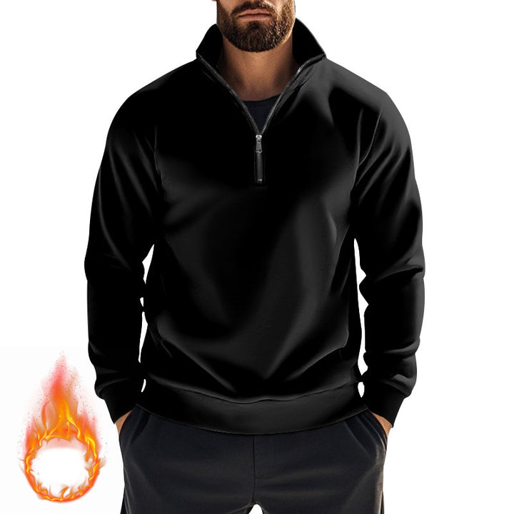 Herren Fleece-Pullover mit hohem Kragen und halbem Reißverschluss Aliams