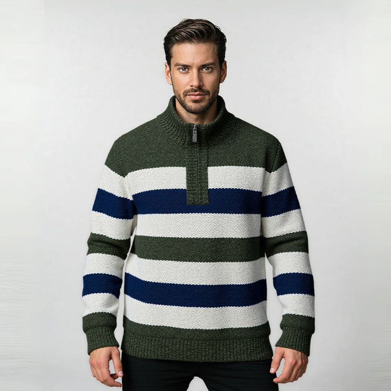Herren Pullover mit hohem Kragen und strukturiertem Streifenmuster Aliams