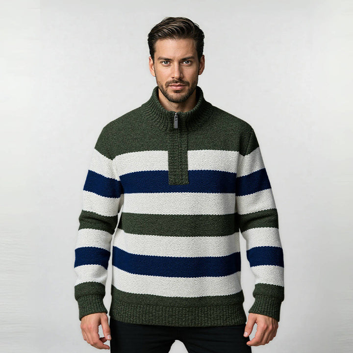Herren Pullover mit hohem Kragen und strukturiertem Streifenmuster Aliams