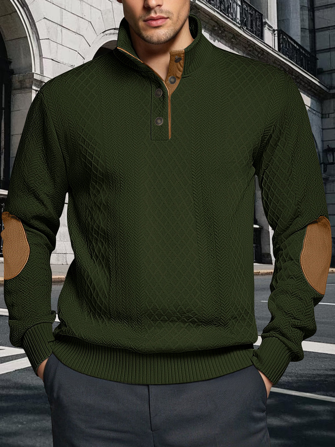 Herren Strickpullover mit strukturiertem Design und Lederpatches Aliams